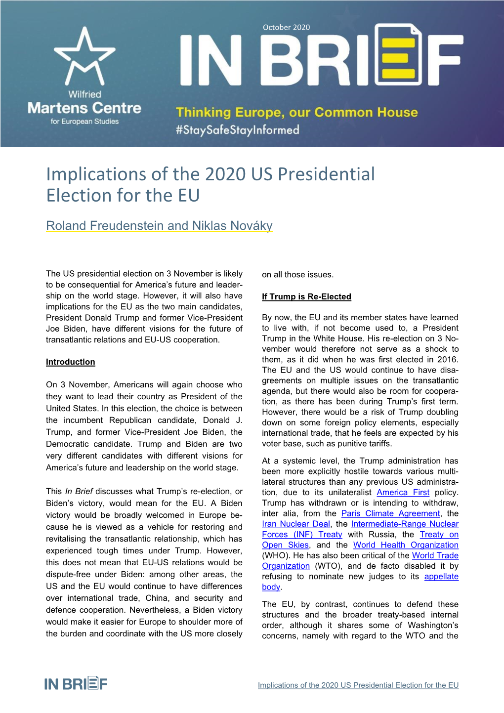 Implications of the 2020 US Presidential Election for the EU