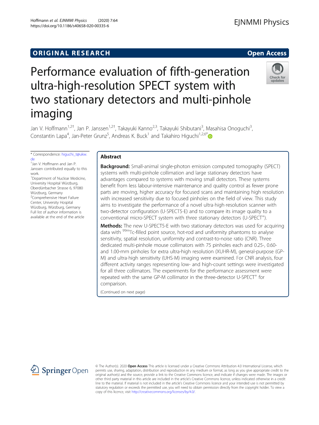 Performance Evaluation of Fifth-Generation Ultra-High-Resolution SPECT System with Two Stationary Detectors and Multi-Pinhole Imaging Jan V