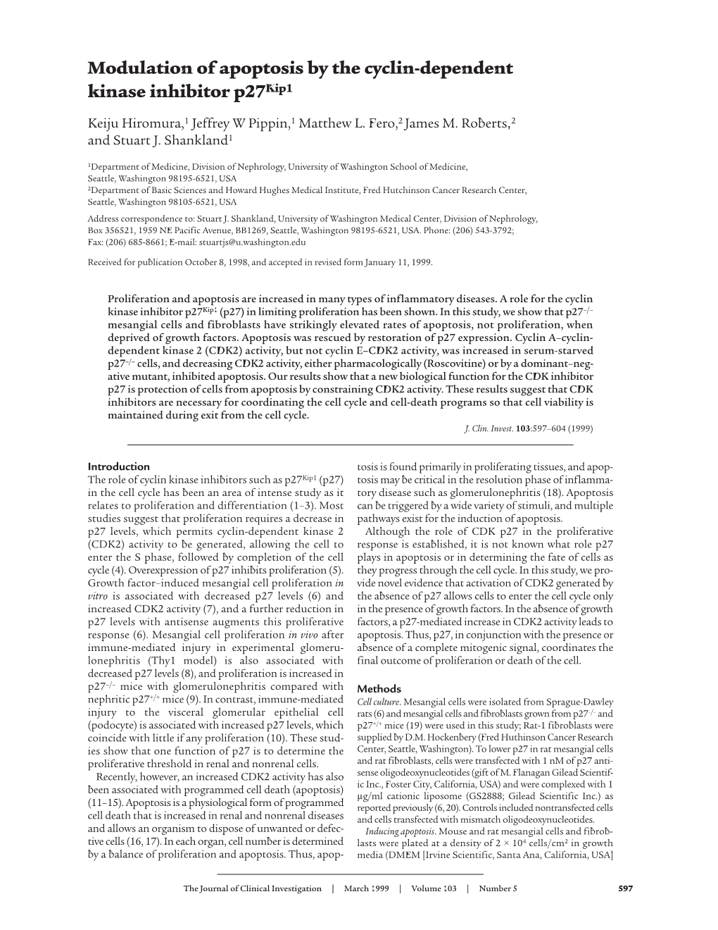 Modulation of Apoptosis by the Cyclin-Dependent Kinase Inhibitor P27kip1