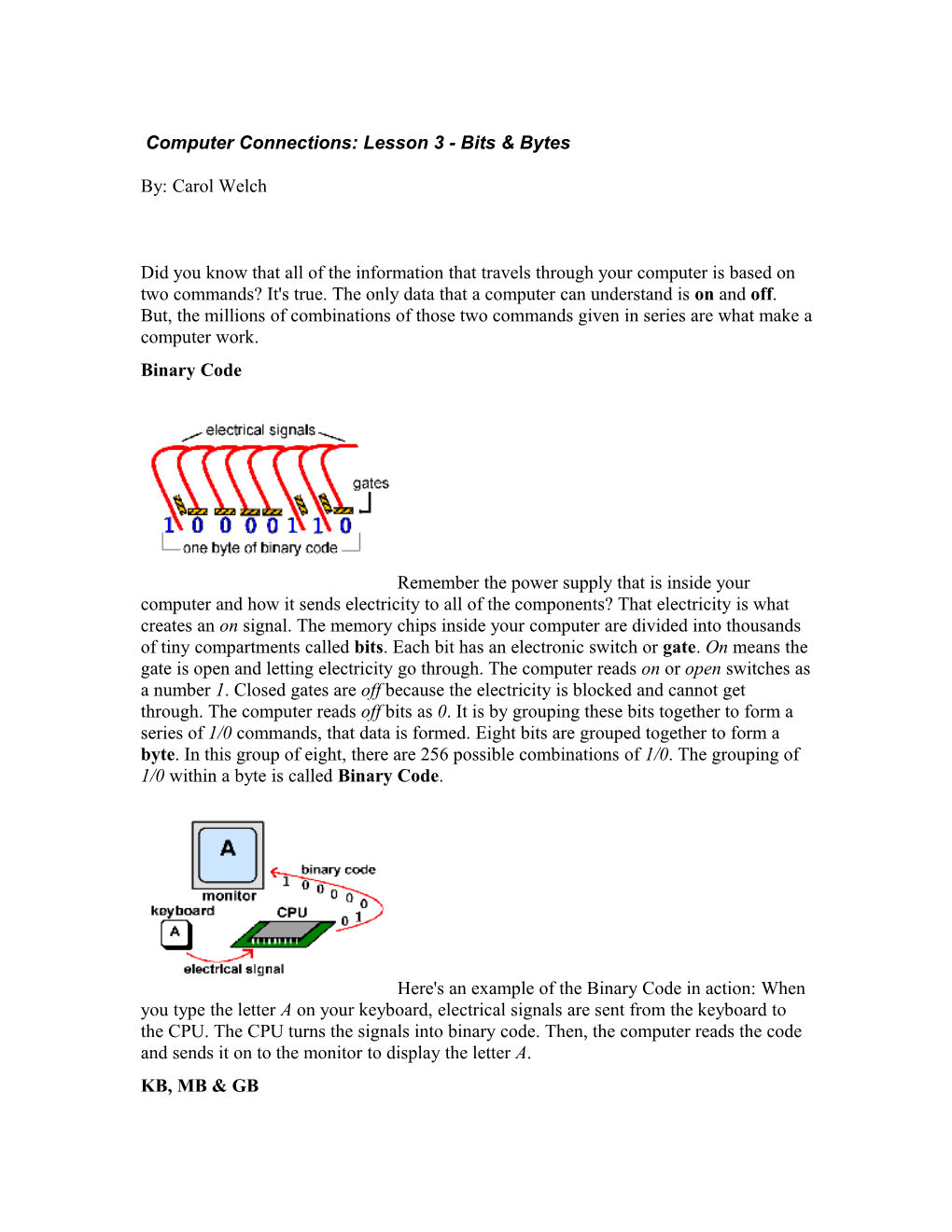 Computer Connections: Lesson 3 - Bits & Bytes