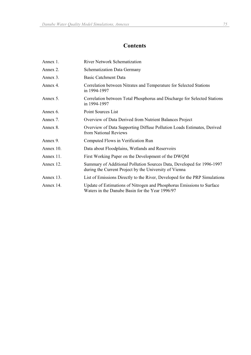 Danube Water Quality Model Simulations, Annexes 75