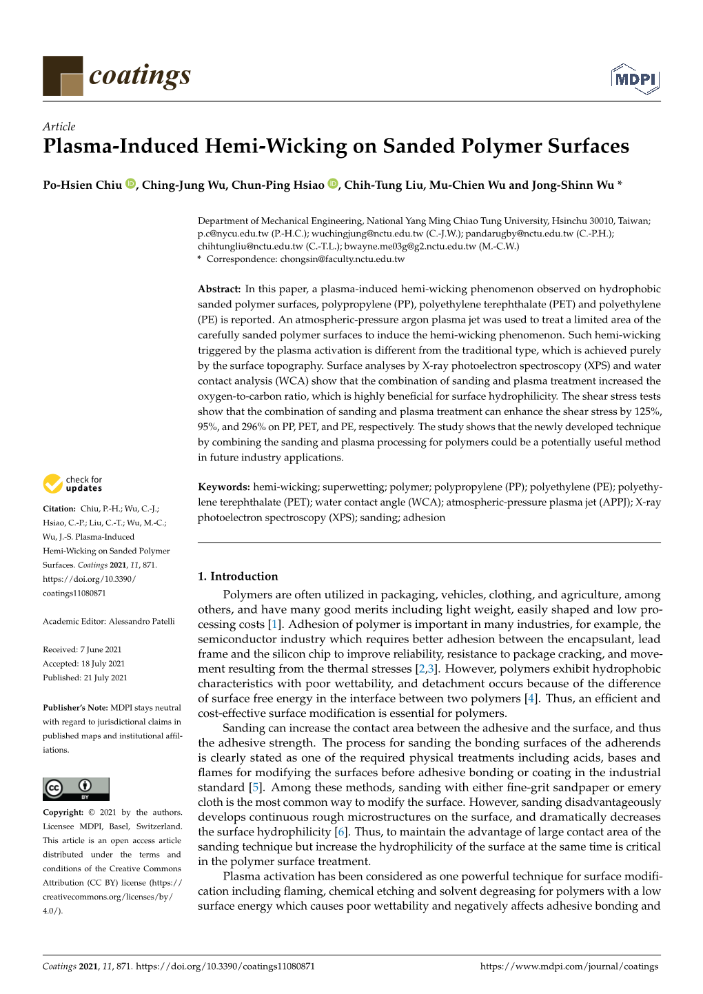 Plasma-Induced Hemi-Wicking on Sanded Polymer Surfaces