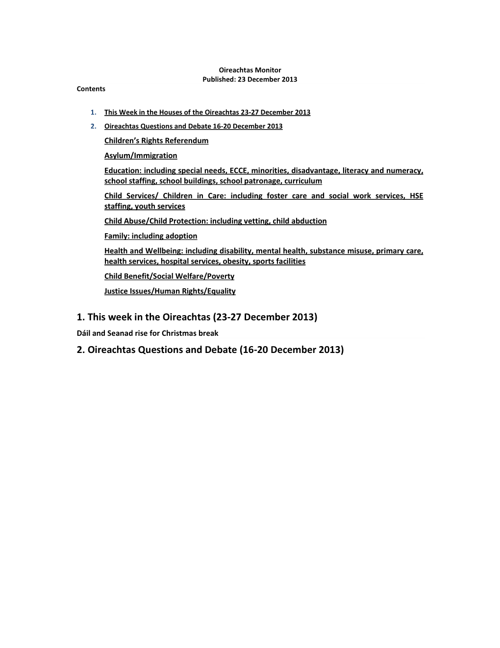 2. Oireachtas Questions and Debate (16-20 December 2013) Children’S Rights Referendum