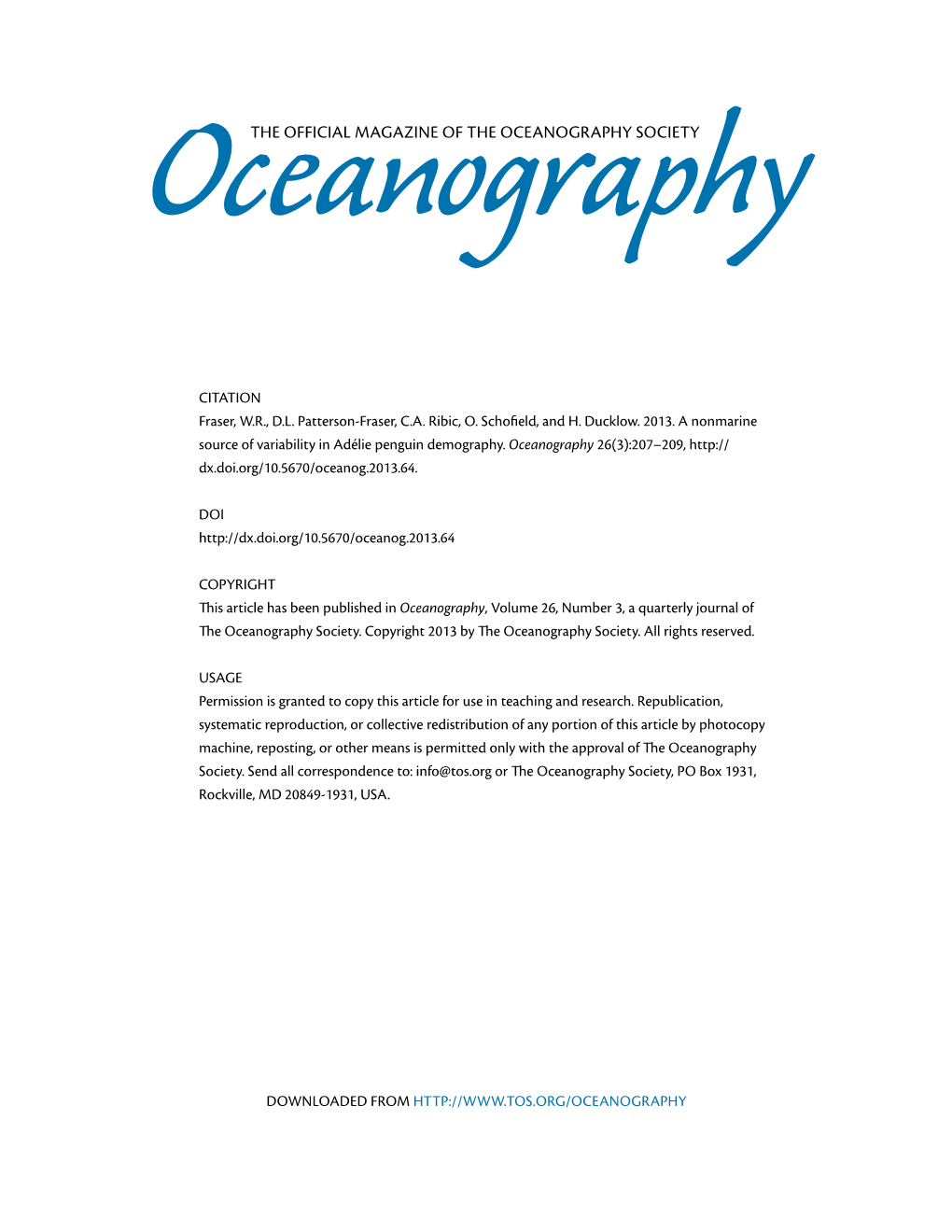 THE OFFICIAL Magazine of the OCEANOGRAPHY SOCIETY