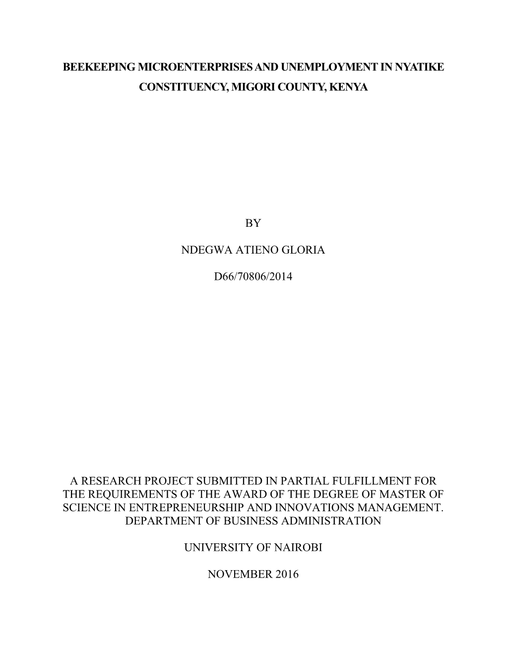 Beekeeping Microenterprises and Unemployment in Nyatike Constituency, Migori County, Kenya