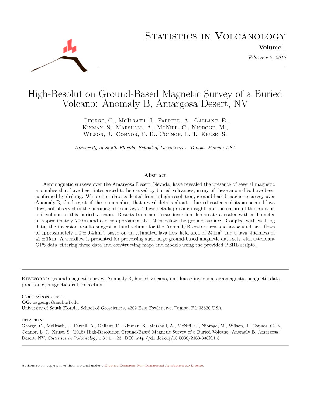 High-Resolution Ground-Based Magnetic Survey of a Buried Volcano: Anomaly B, Amargosa Desert, NV