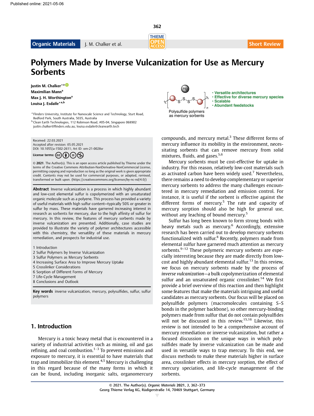 Polymers Made by Inverse Vulcanization for Use As Mercury Sorbents