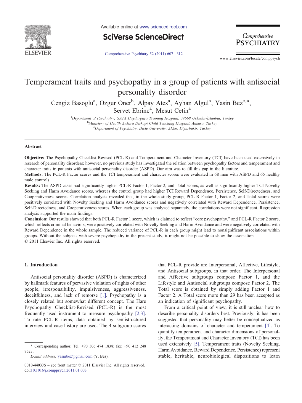 Temperament Traits and Psychopathy in a Group of Patients with Antisocial