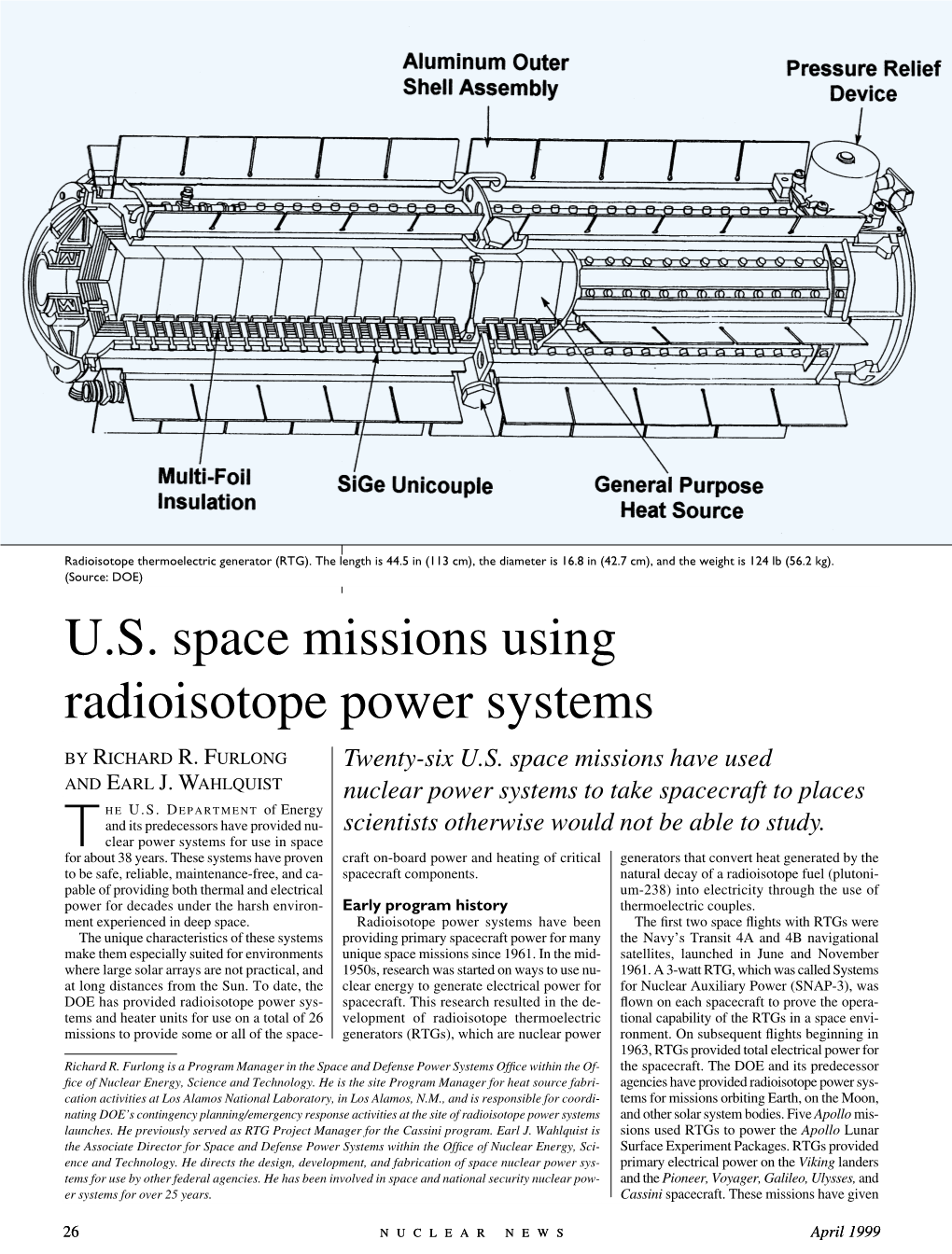 U.S. Space Missions Using Radioisotope Power Systems