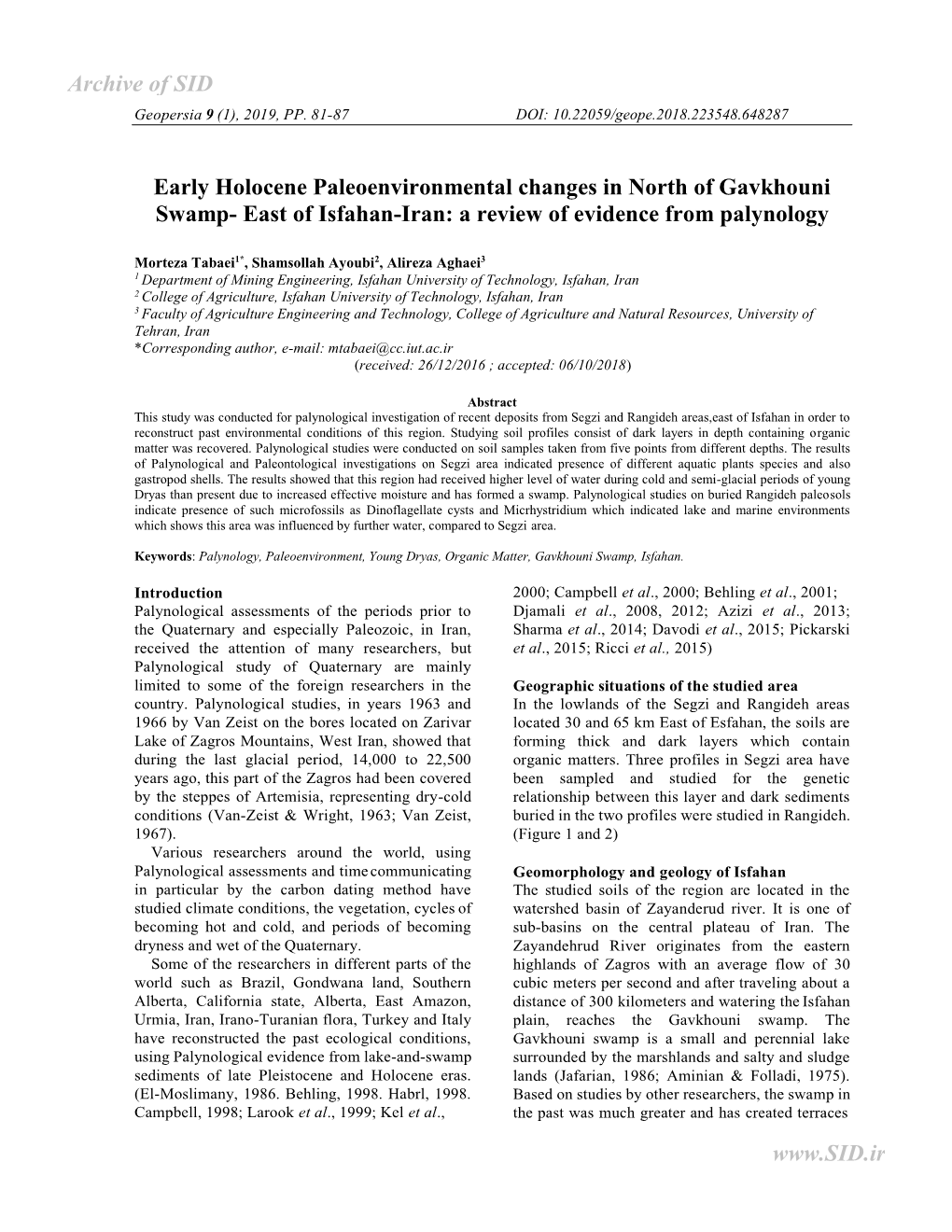 East of Isfahan-Iran: a Review of Evidence from Palynology