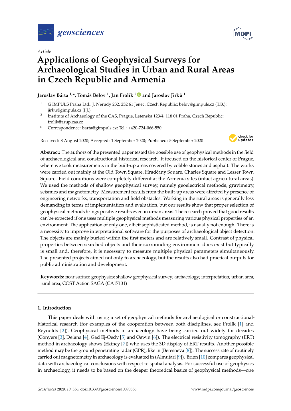 Applications of Geophysical Surveys for Archaeological Studies in Urban and Rural Areas in Czech Republic and Armenia
