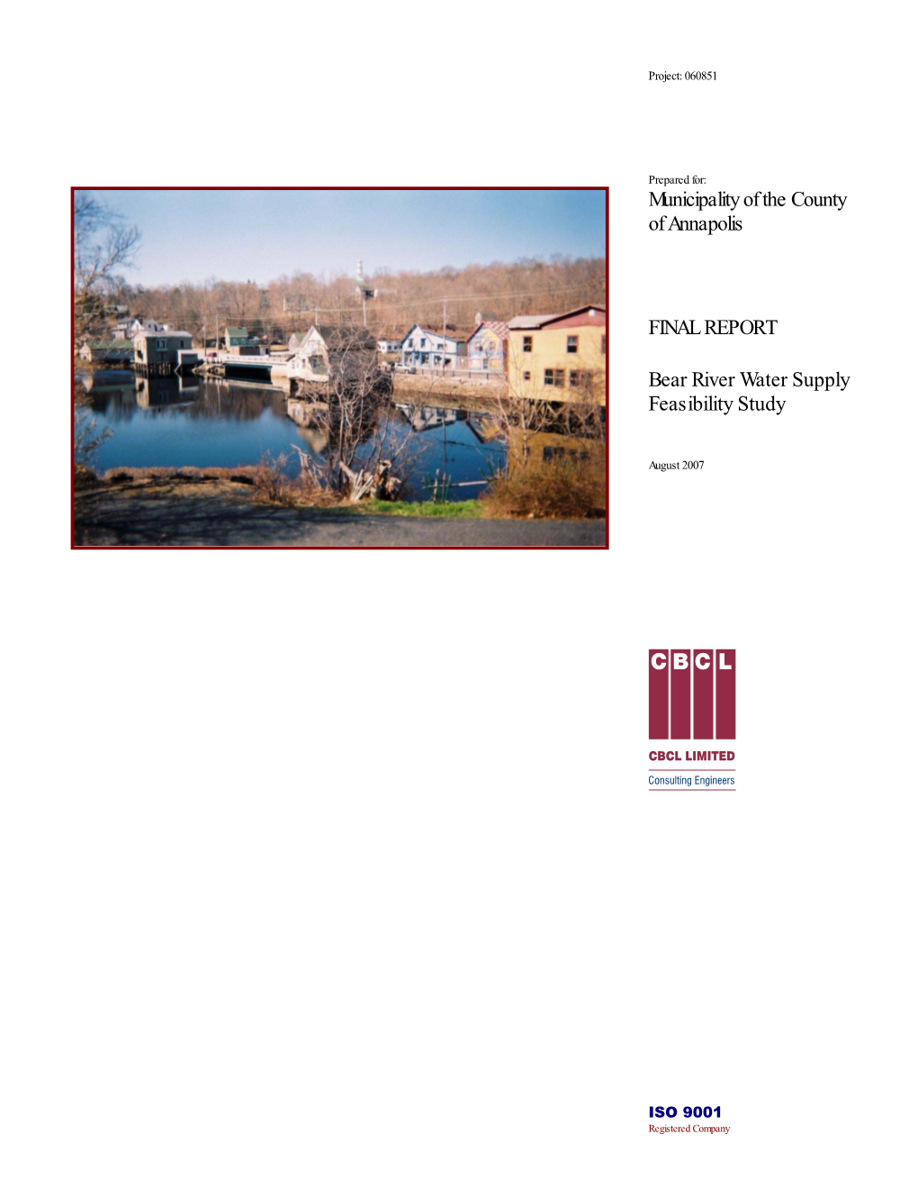 Municipality of the County of Annapolis FINAL REPORT Bear River Water Supply Feasibility Study