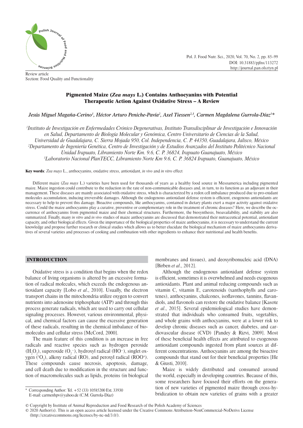 Pigmented Maize (Zea Mays L.) Contains Anthocyanins with Potential Therapeutic Action Against Oxidative Stress – a Review