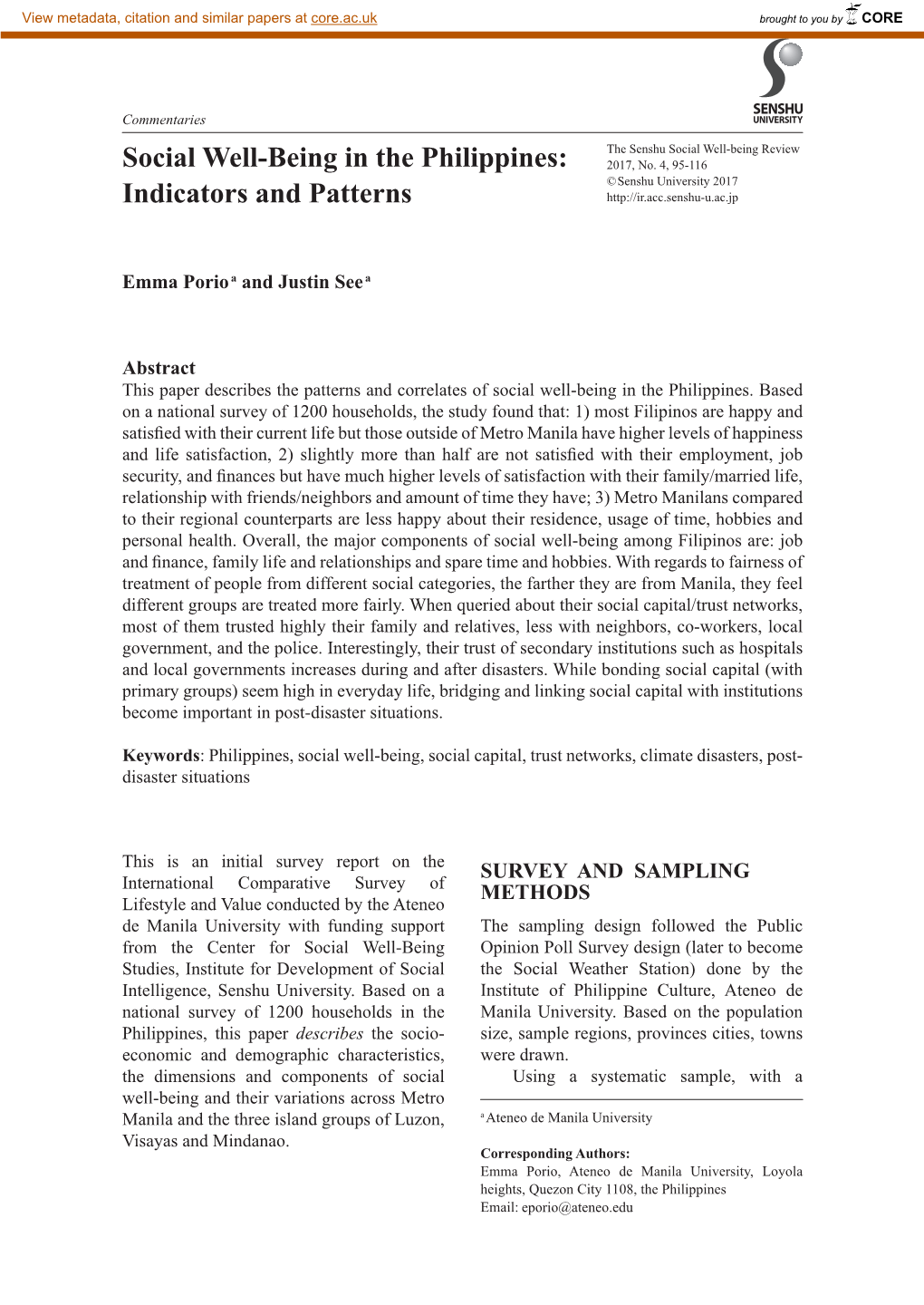 Social Well-Being in the Philippines: Indicators and Patterns