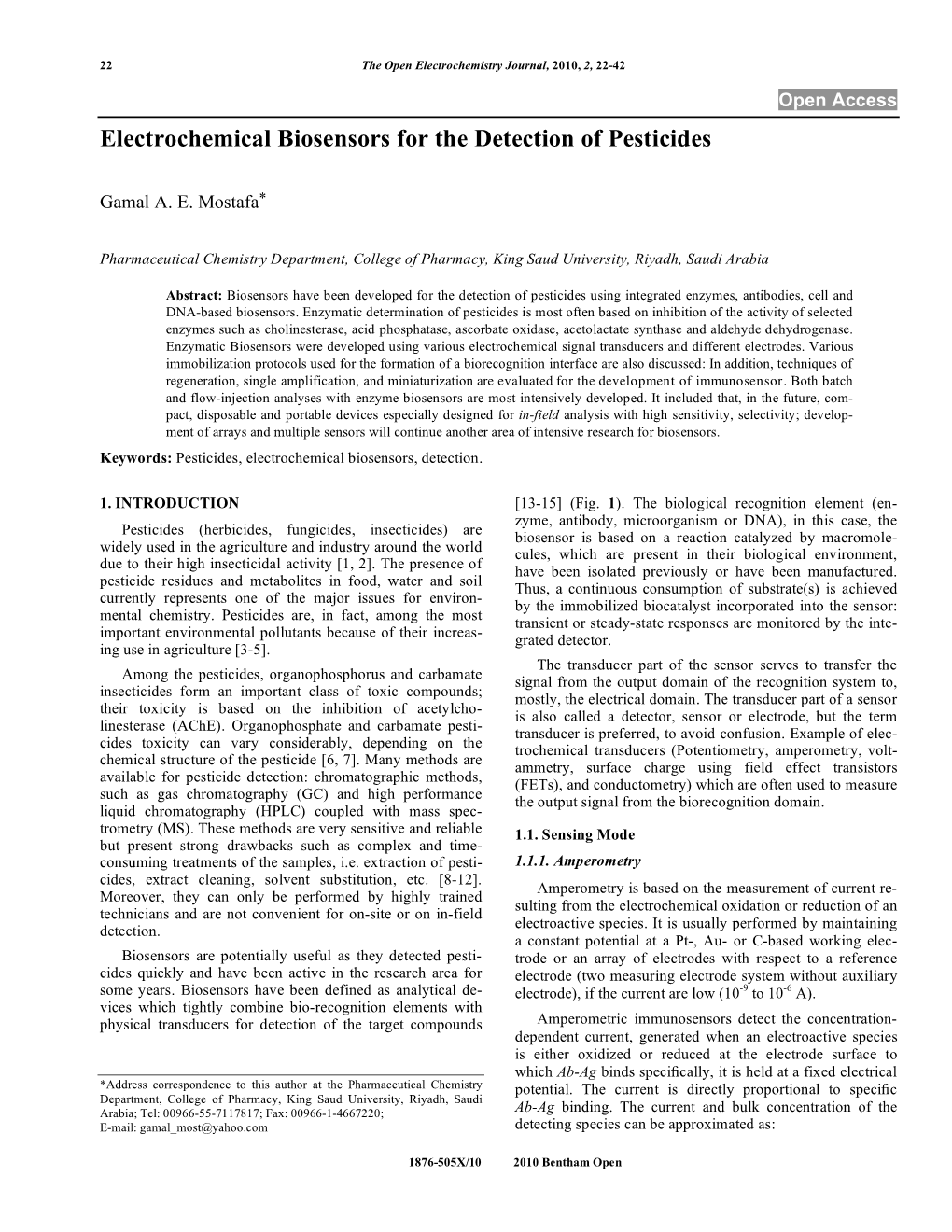 Electrochemical Biosensors for the Detection of Pesticides