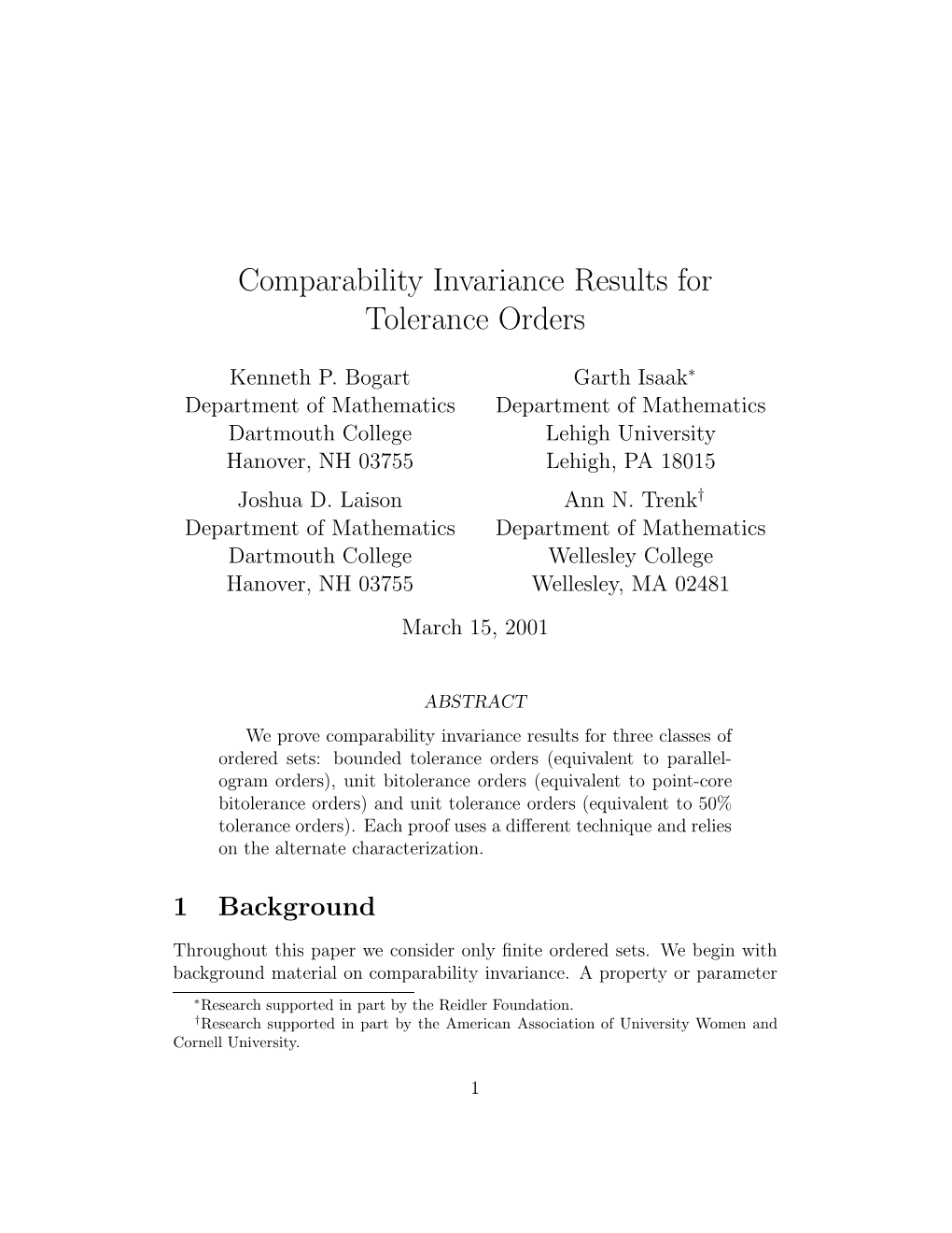 Comparability Invariance Results for Tolerance Orders