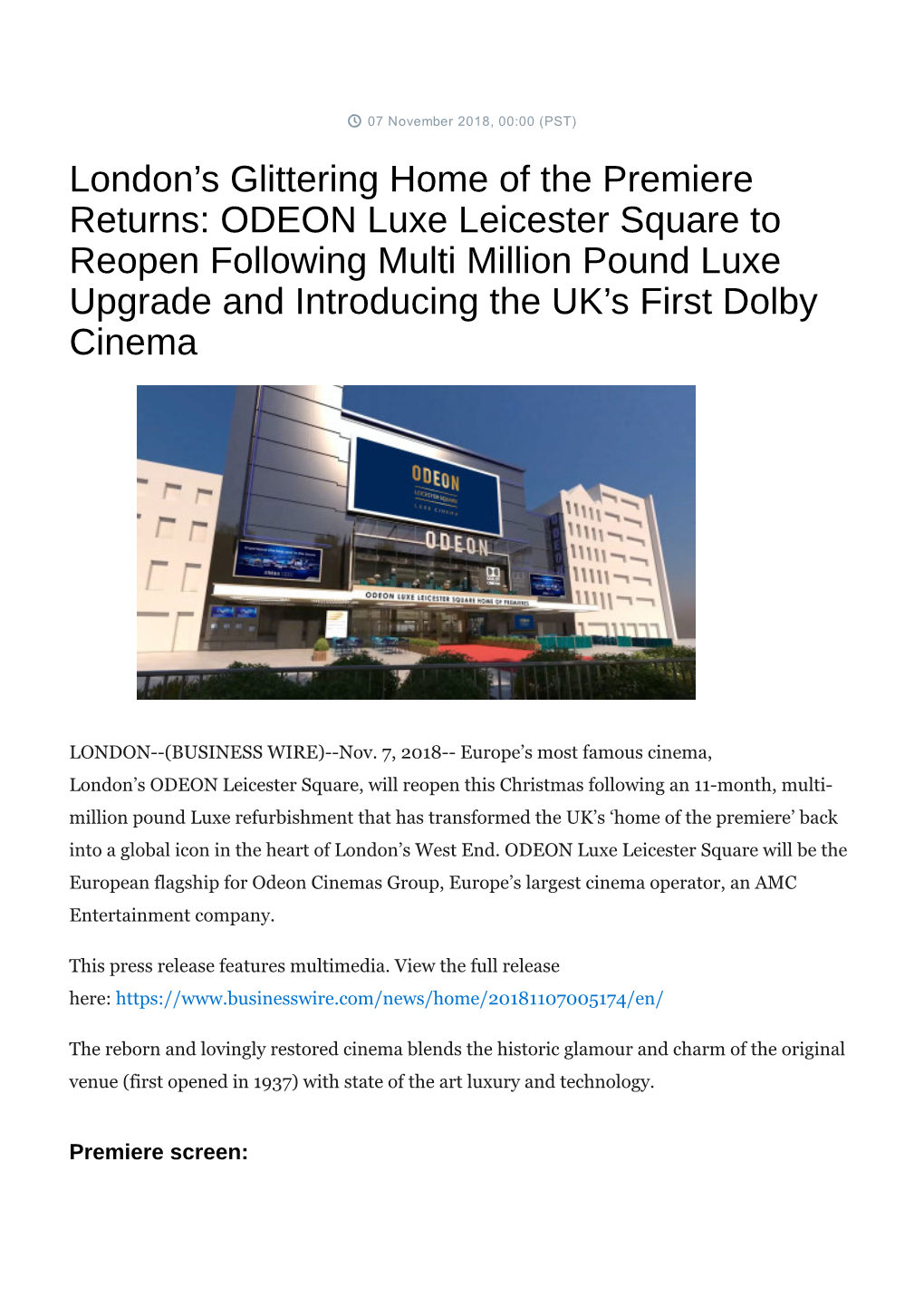 London's Glittering Home of the Premiere Returns: ODEON Luxe