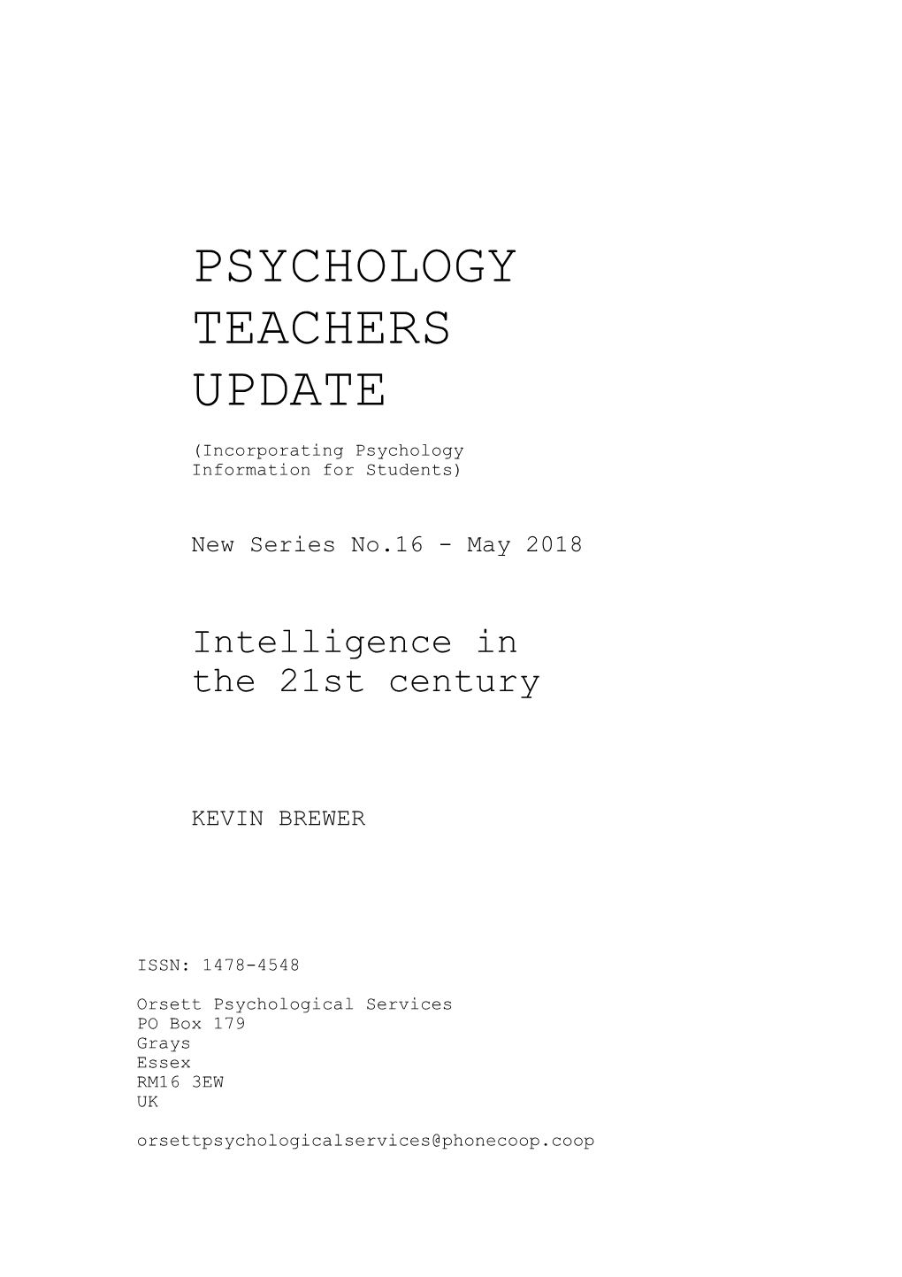 Psychology Teachers Update New No16 May 2018