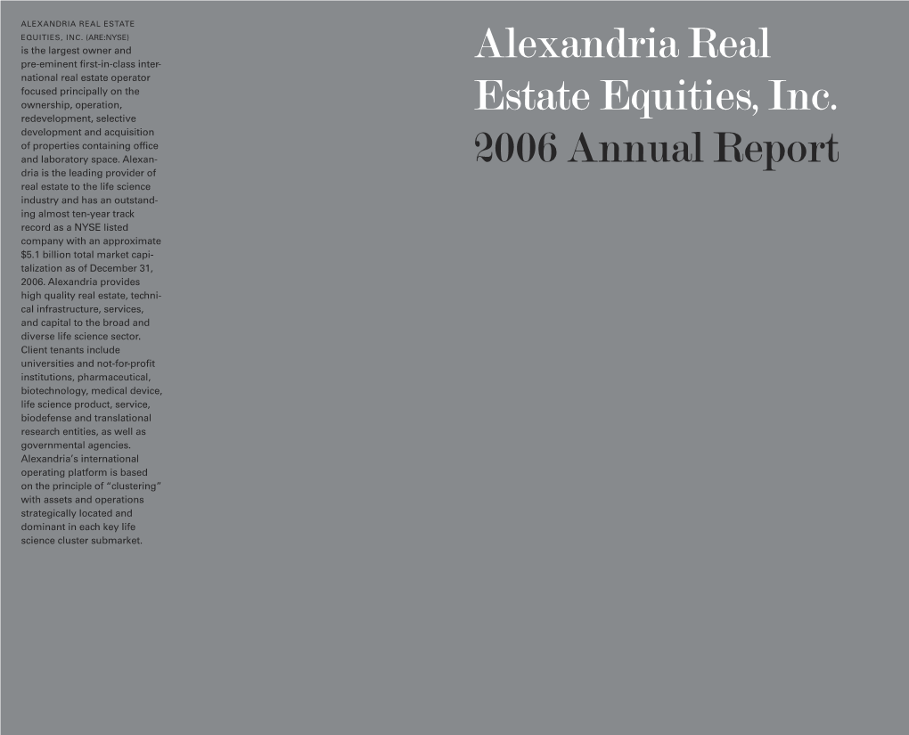 Alexandria Real Estate Equities, Inc. 2006 Annual Report