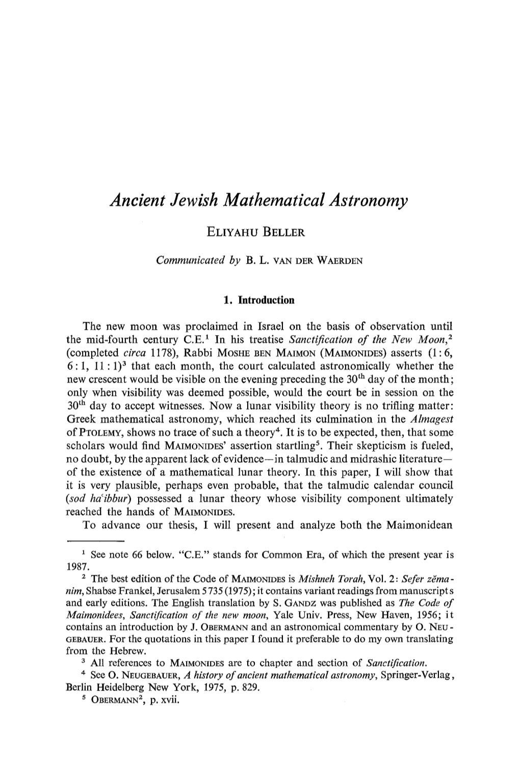 Ancient Jewish Mathematical Astronomy