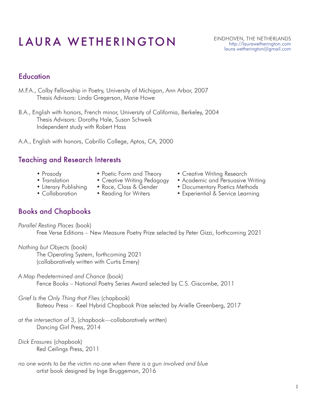 Laura Wetherington's CV