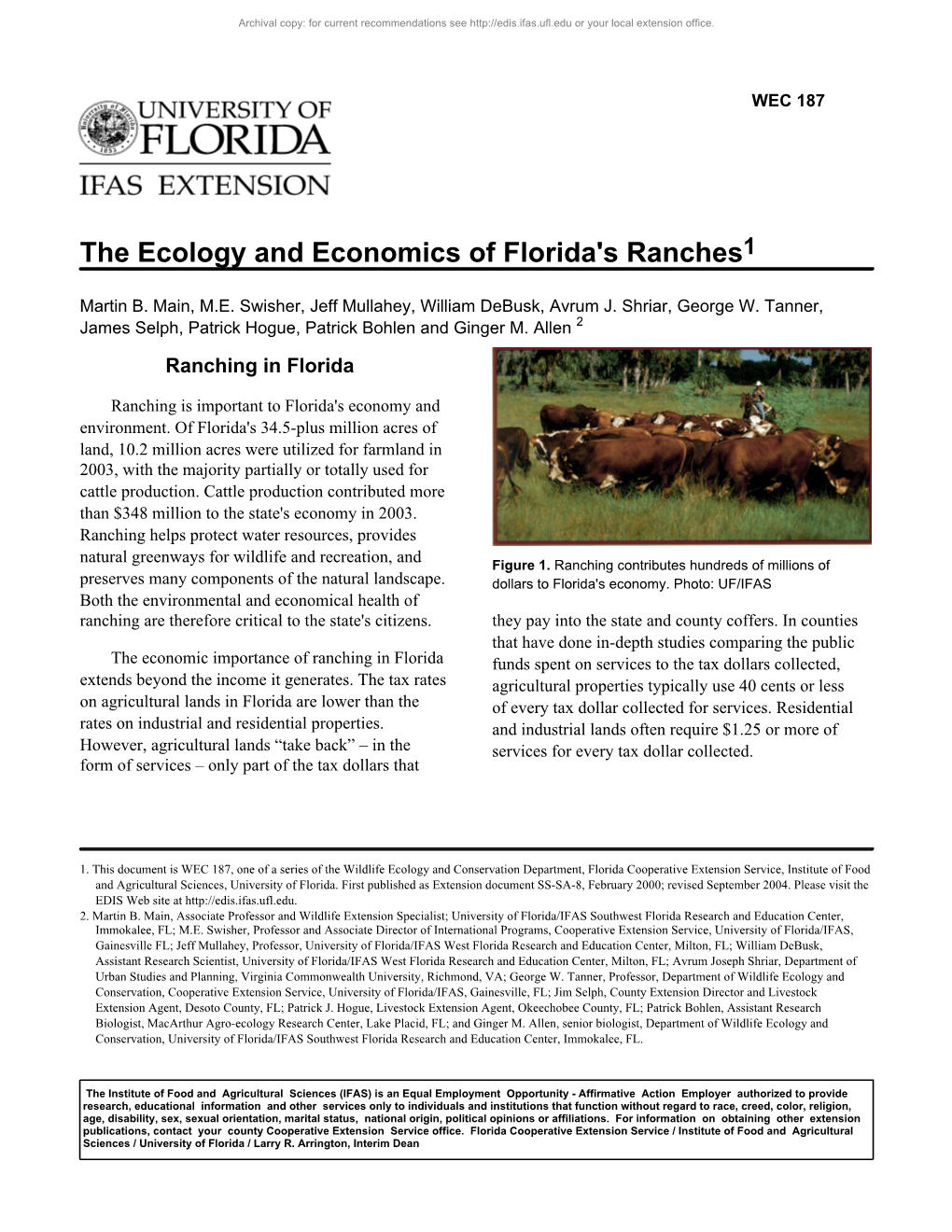 The Ecology and Economics of Florida's Ranches1