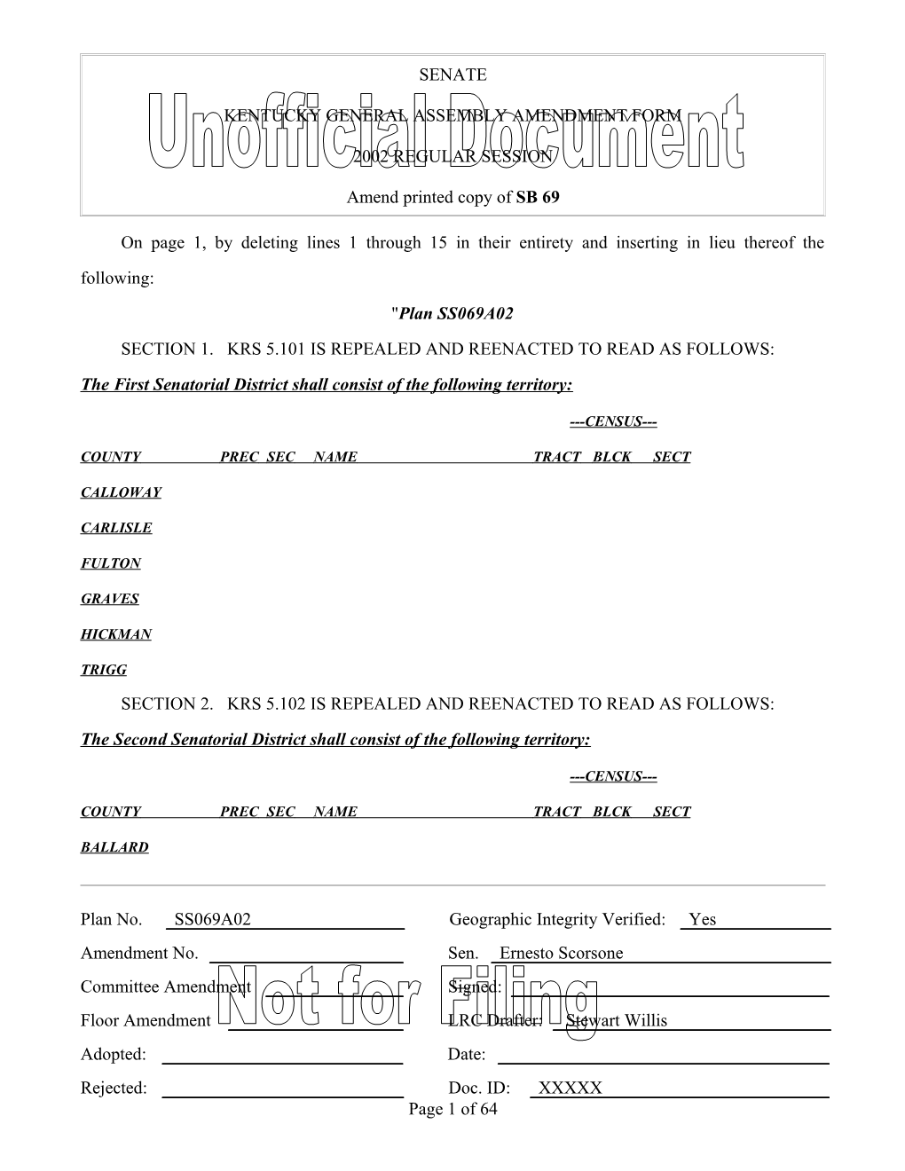 Kentucky General Assembly Amendment Form s7