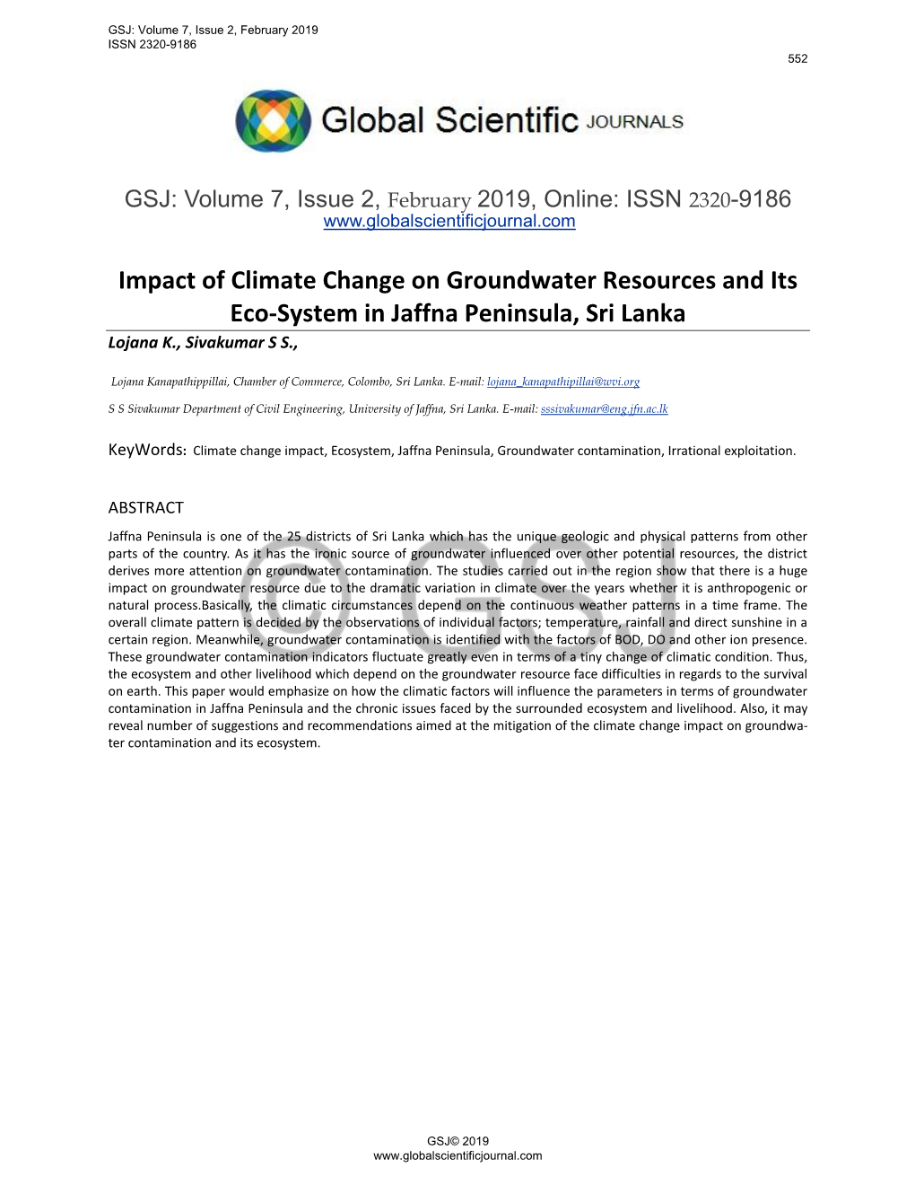GSJ: Volume 7, Issue 2, February 2019, Online: ISSN 2320-9186