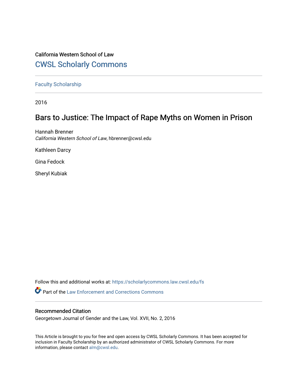 Bars to Justice: the Impact of Rape Myths on Women in Prison