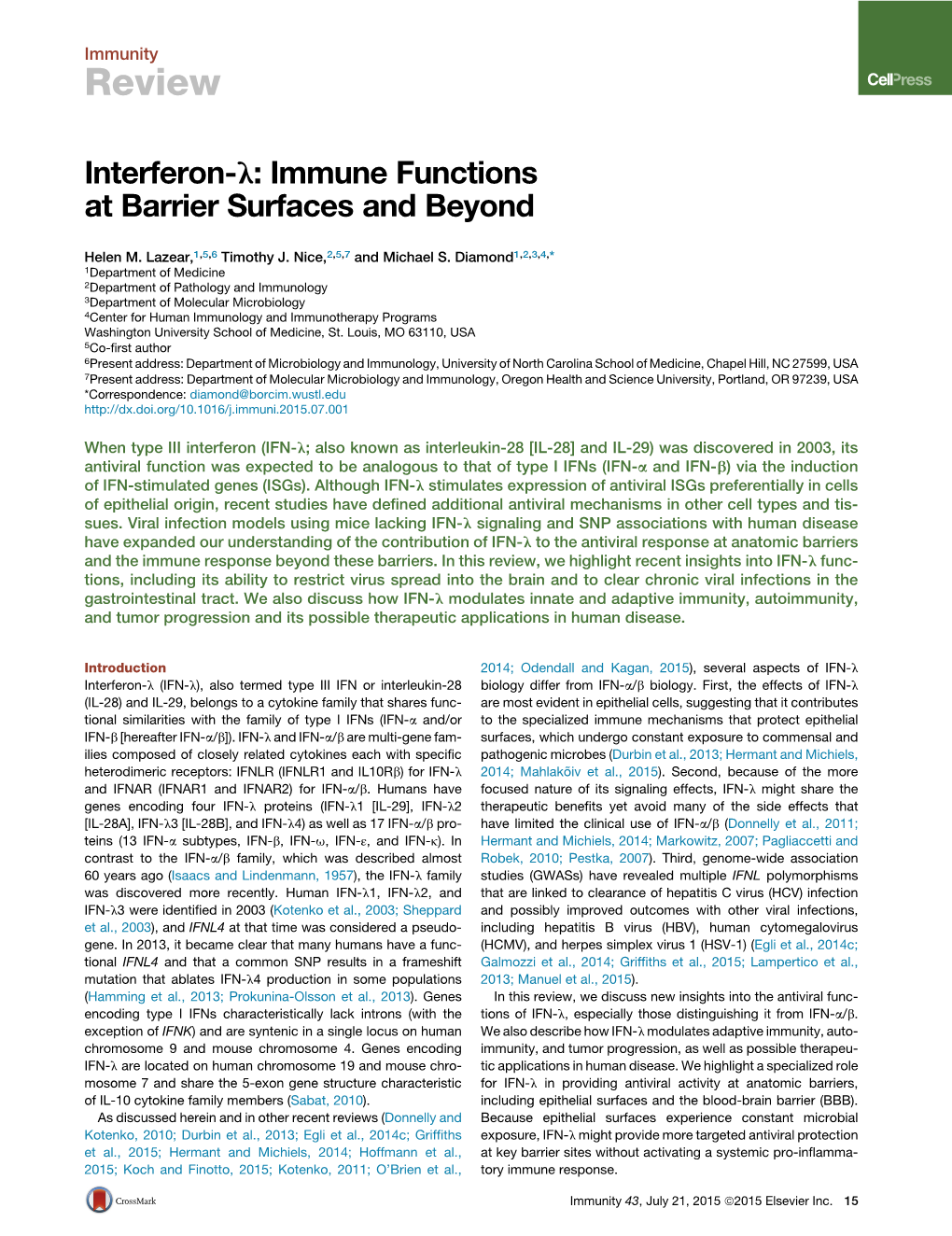Interferon-L: Immune Functions at Barrier Surfaces and Beyond