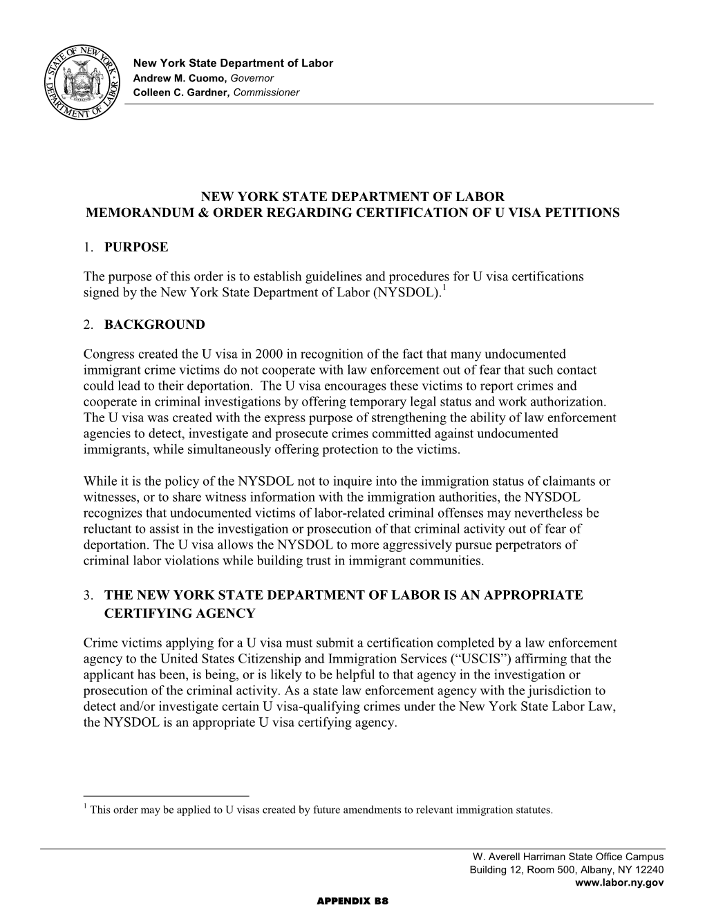 Memorandum and Order Regarding Certification of U Visa Petitions