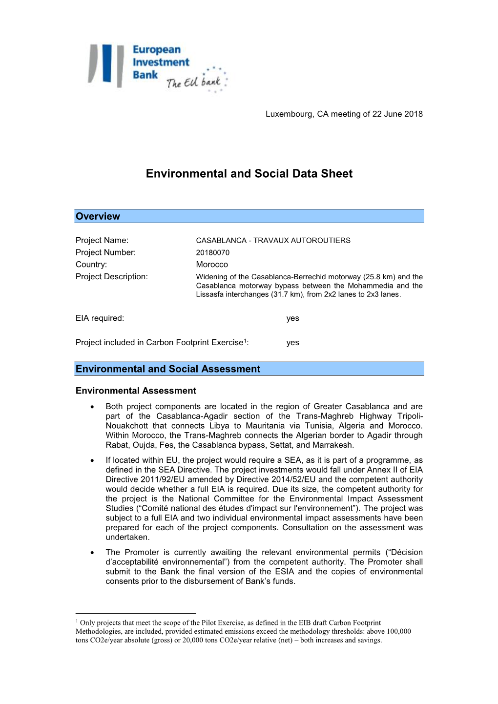 Environmental and Social Data Sheet