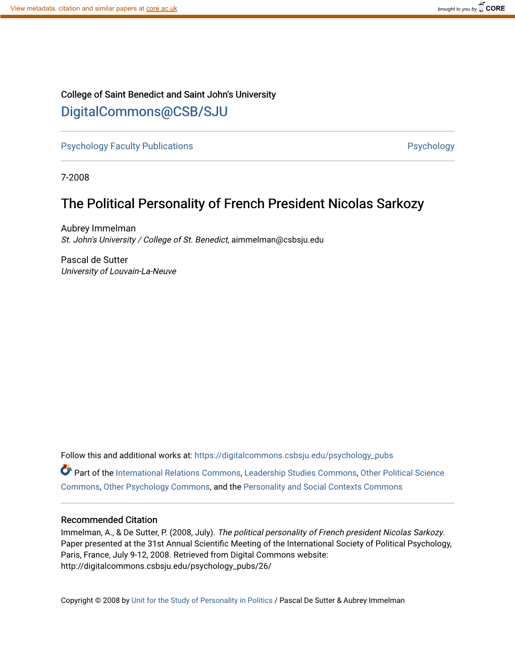 The Political Personality of French President Nicolas Sarkozy