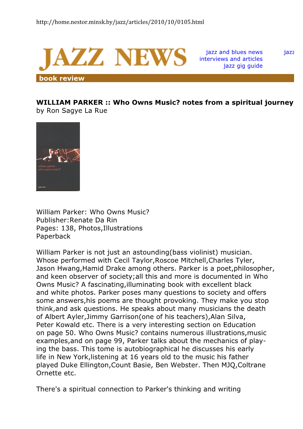 Book Review WILLIAM PARKER :: Who Owns Music? Notes from a Spiritual