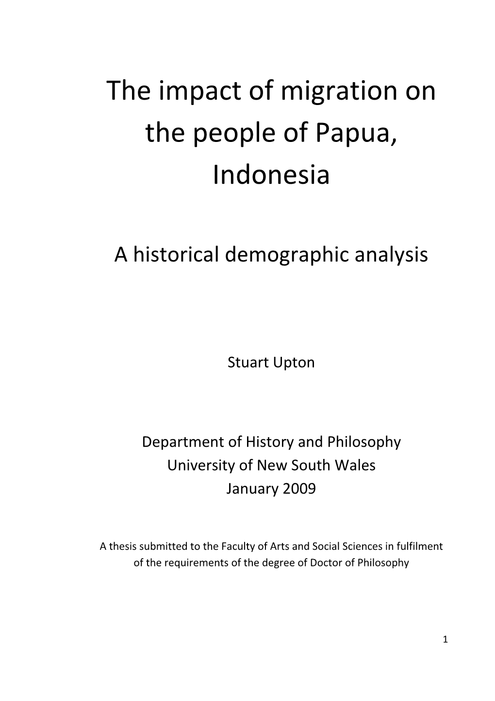 The Impact of Migration on the Province of Papua, Indonesia