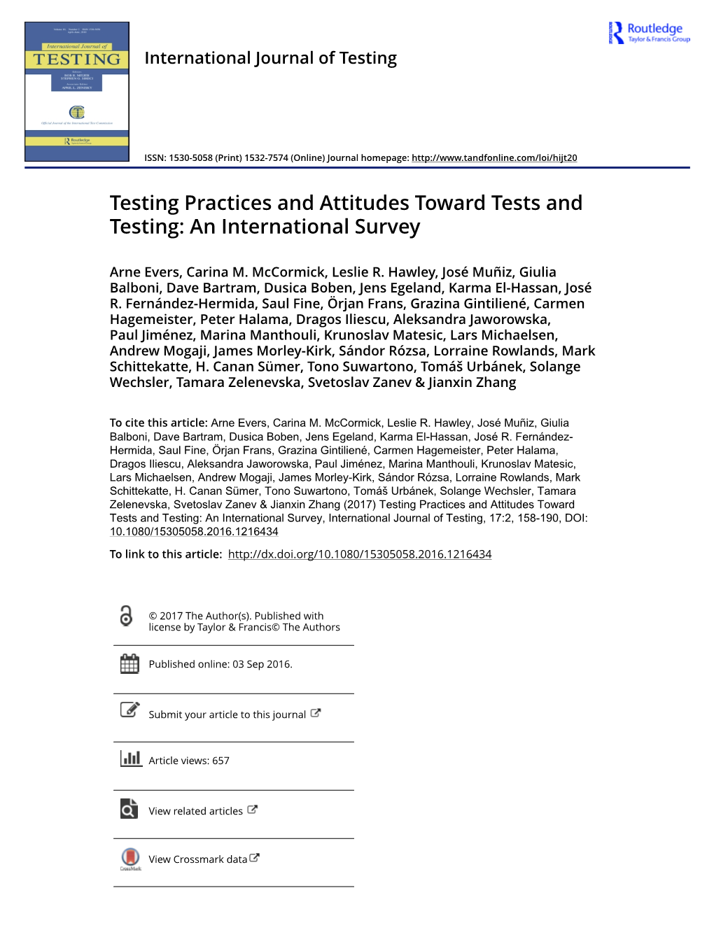 Testing Practices and Attitudes Toward Tests and Testing: an International Survey