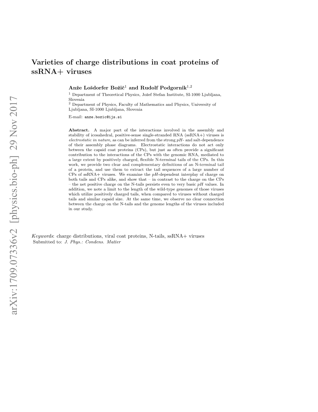 Varieties of Charge Distributions in Coat Proteins of Ssrna+ Viruses