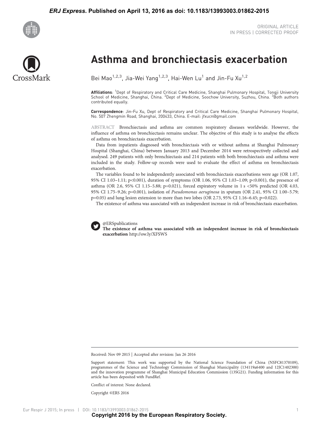 Asthma and Bronchiectasis Exacerbation