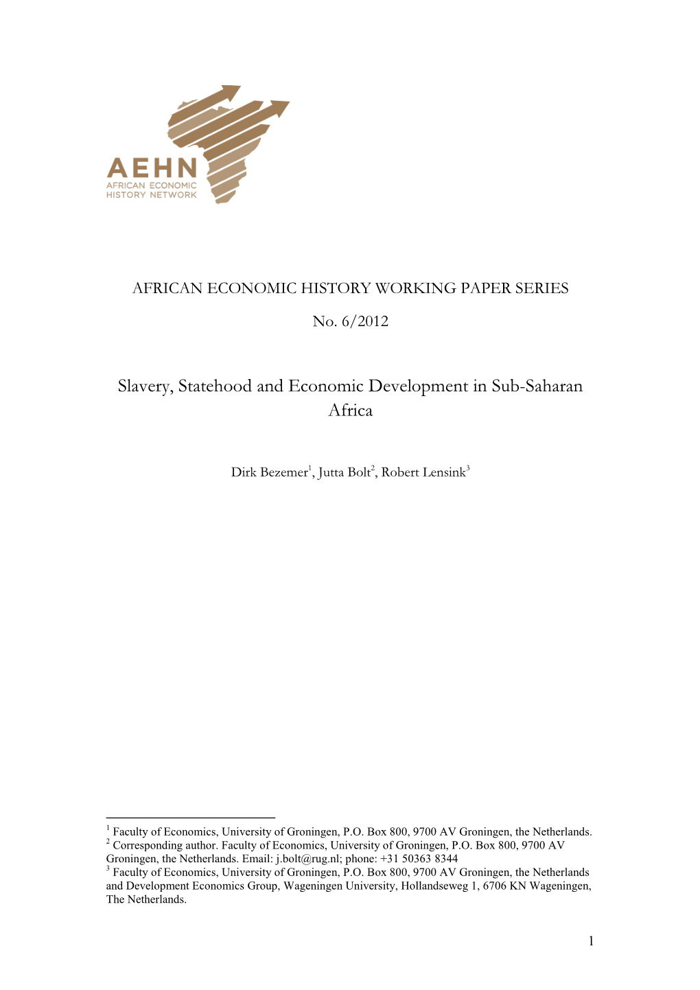 Slavery, Statehood and Economic Development in Sub-Saharan Africa