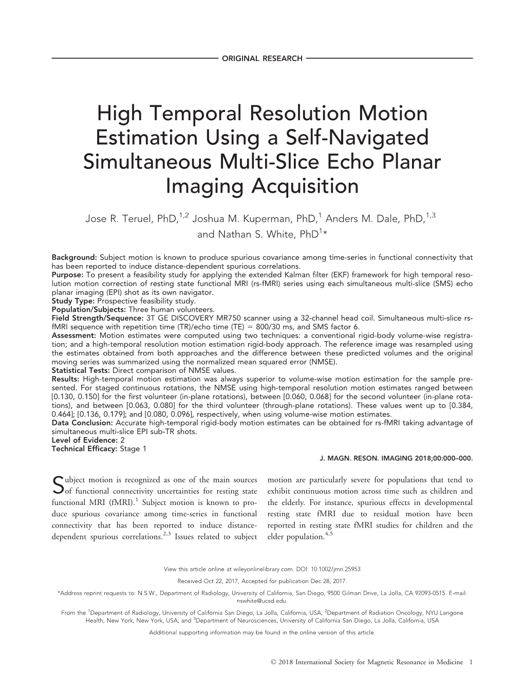 High Temporal Resolution Motion Estimation Using a Self-Navigated Simultaneous Multi-Slice Echo Planar Imaging Acquisition