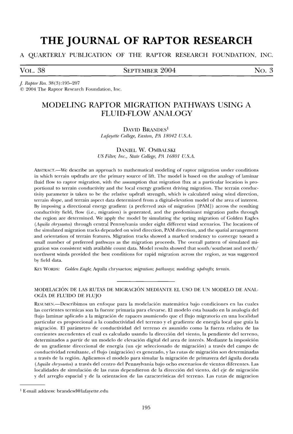 Modeling Raptor Migration Pathways Using A