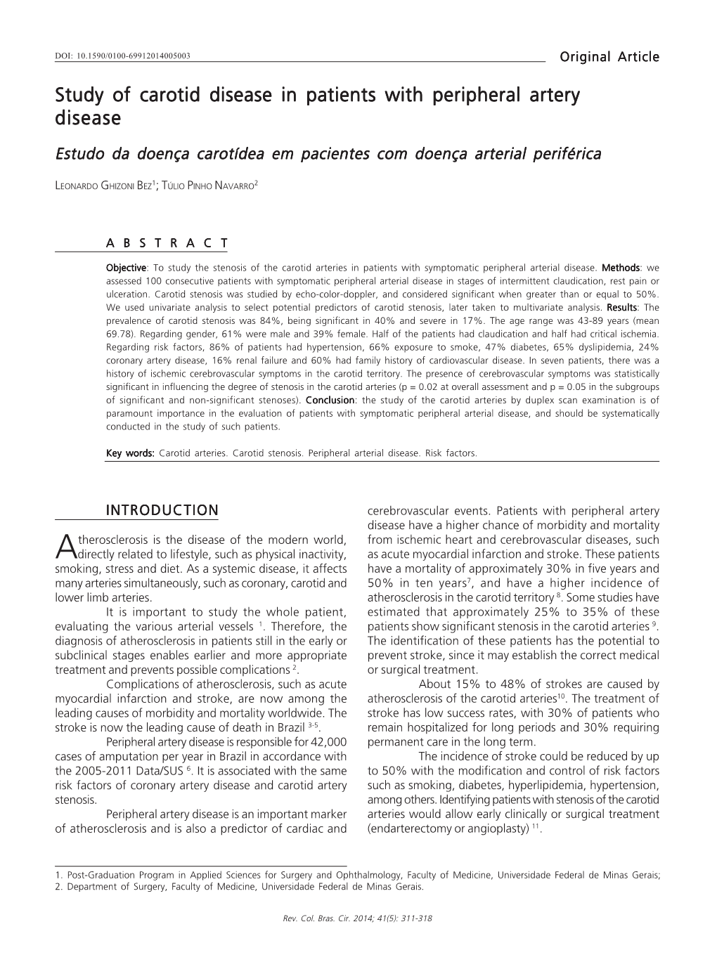 Study of Carotid Disease in Patients with Peripheral Artery Disease