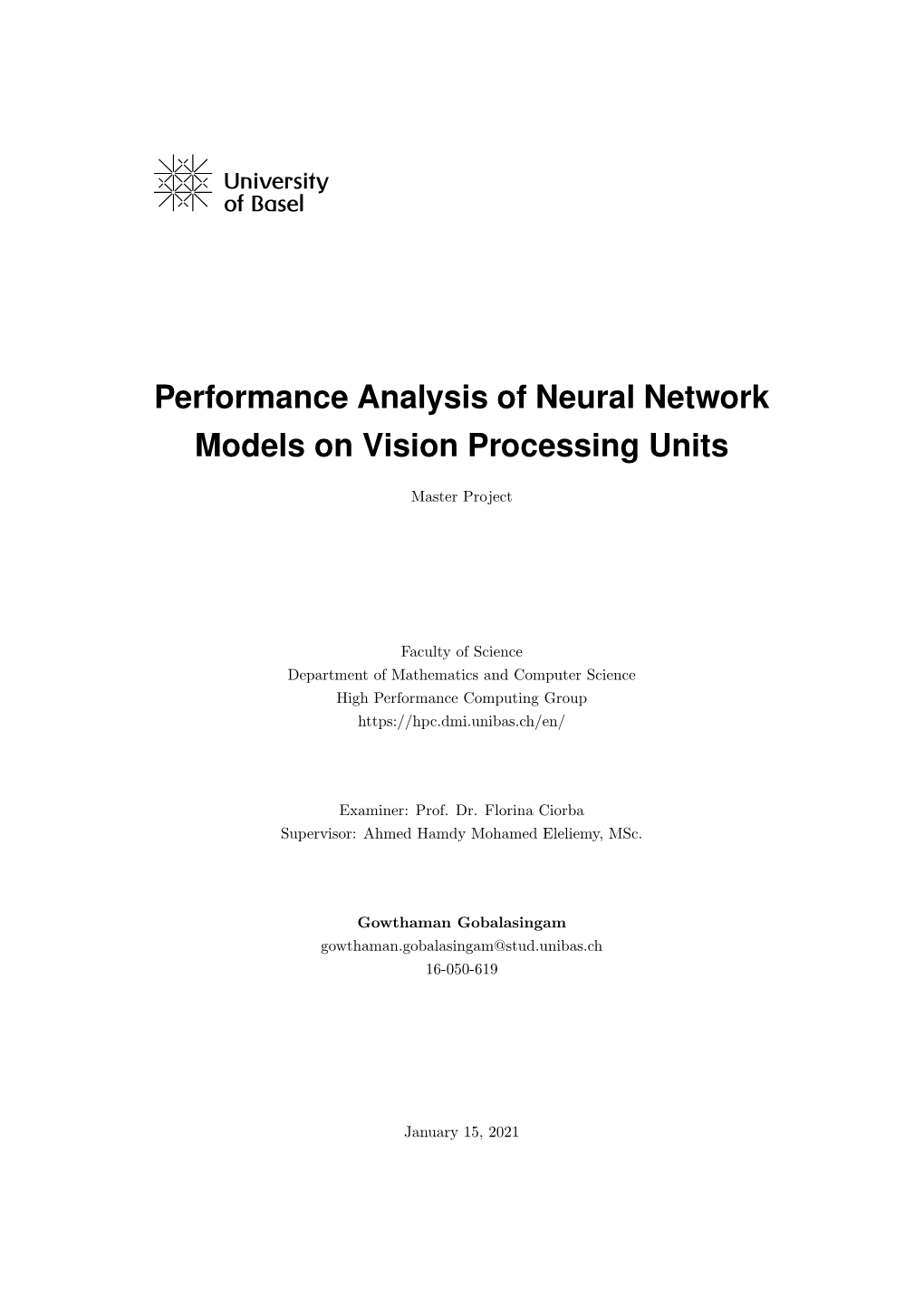 Performance Analysis of Neural Network Models on Vision Processing Units