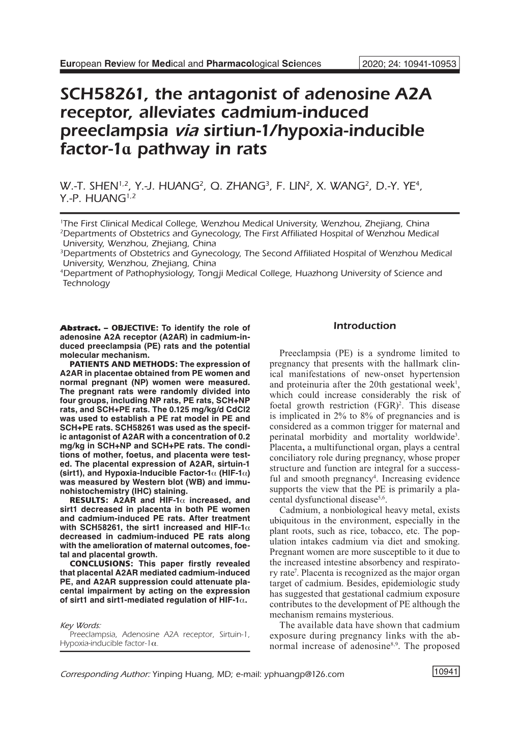 SCH58261, the Antagonist of Adenosine A2A Receptor, Alleviates Cadmium-Induced Preeclampsia Via Sirtiun-1/Hypoxia-Inducible Factor-1Ɑ Pathway in Rats