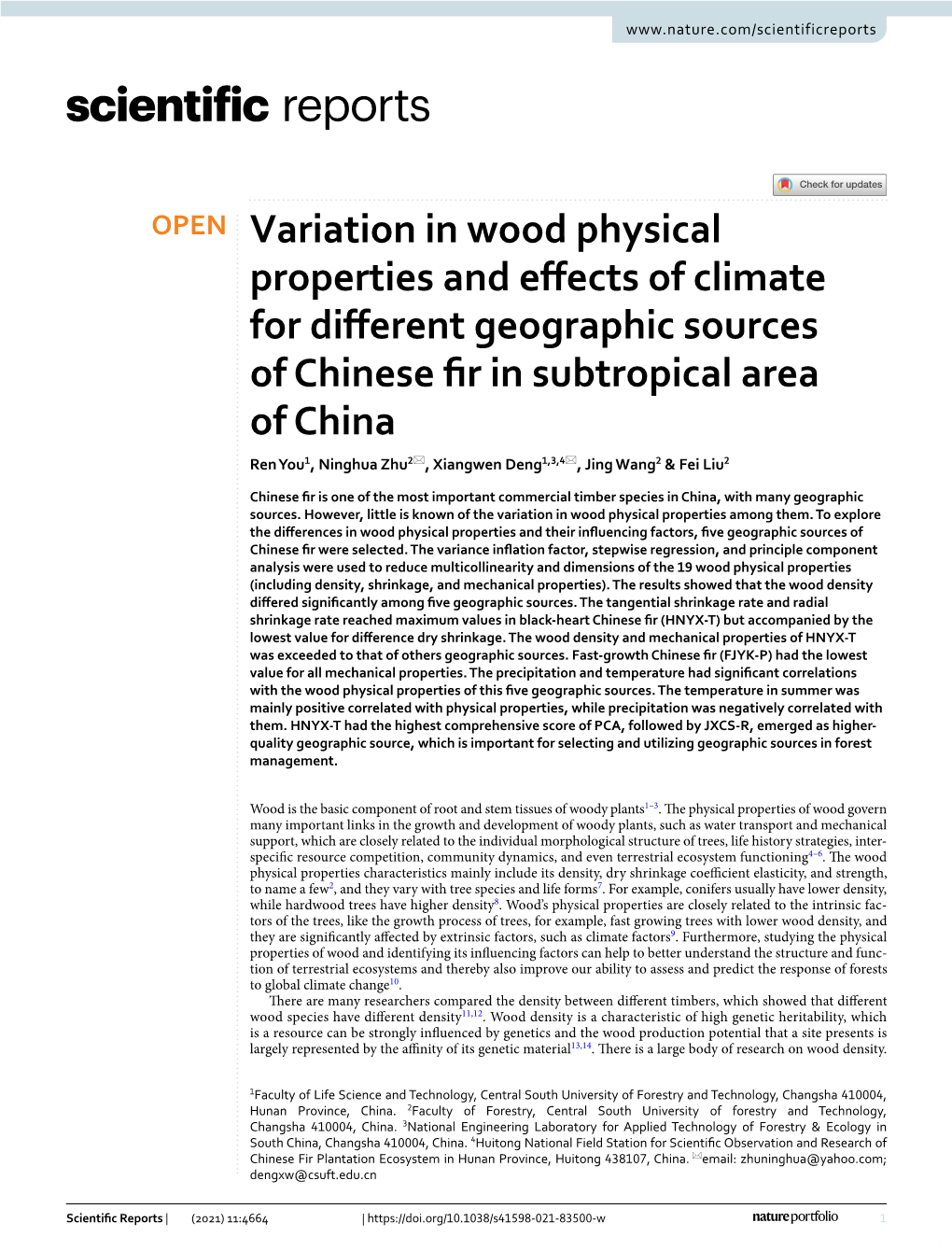 Variation in Wood Physical Properties and Effects of Climate for Different