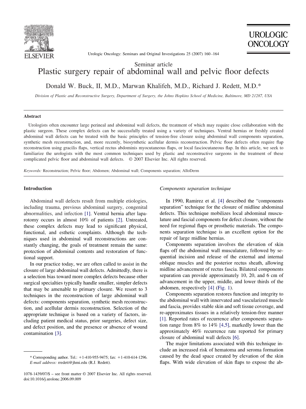 Plastic Surgery Repair of Abdominal Wall and Pelvic Floor Defects