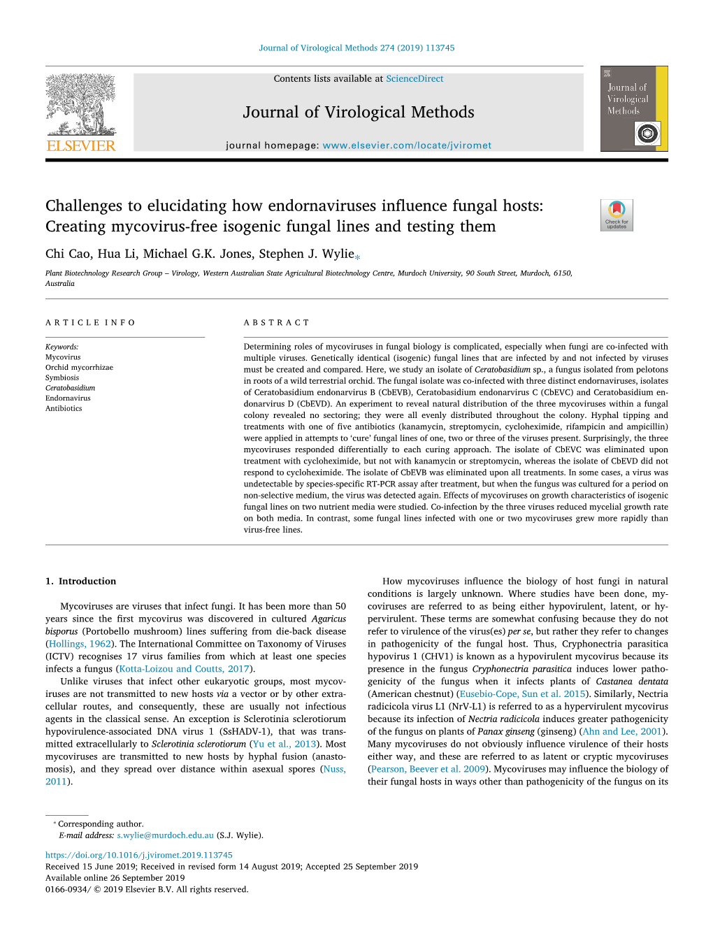 Creating Mycovirus-Free Isogenic Fungal Lines and Testing Them Chi Cao, Hua Li, Michael G.K