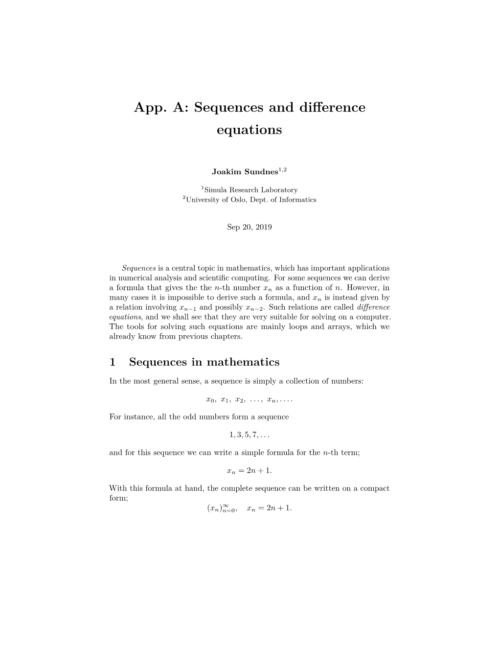 Sequences and Difference Equations