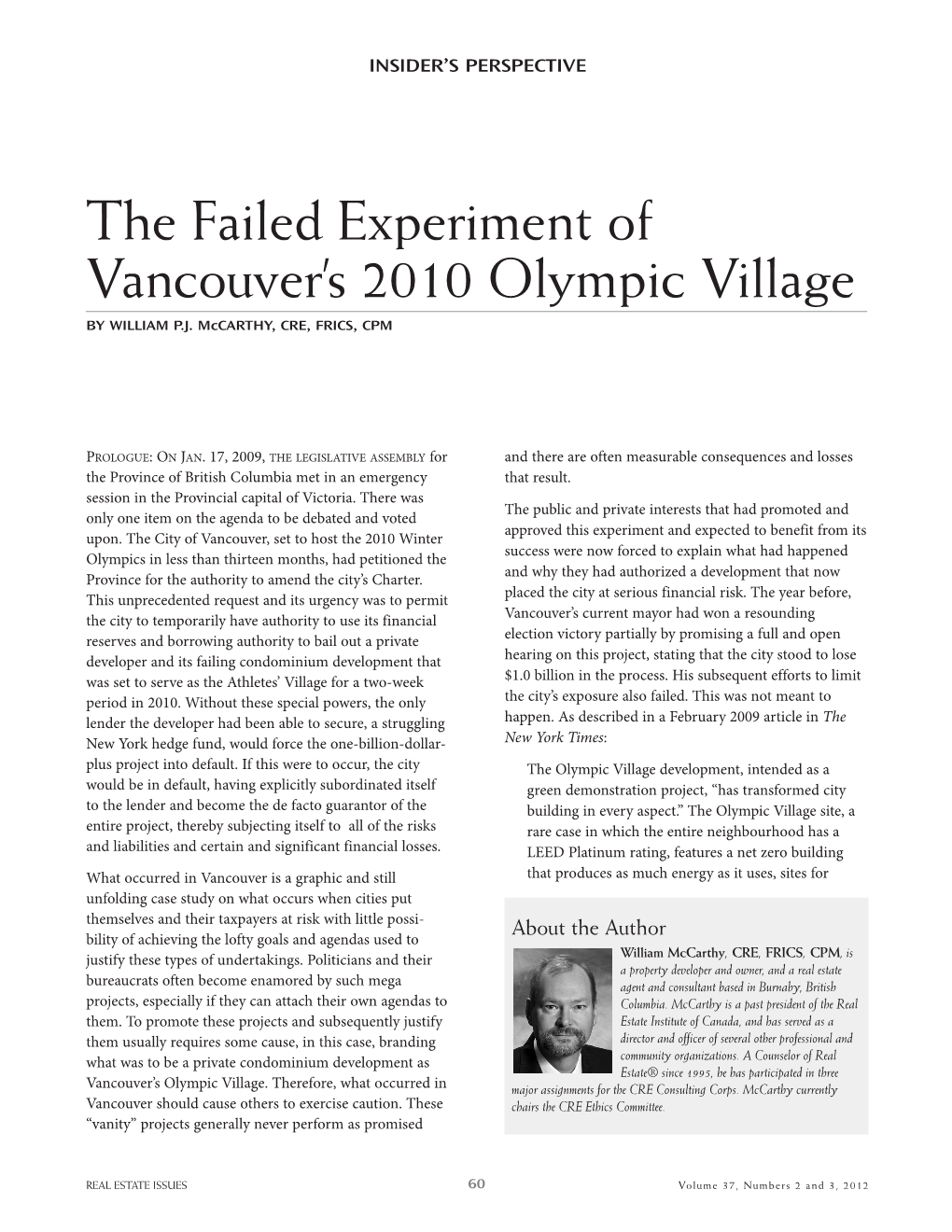 The Failed Experiment of Vancouver's 2010 Olympic Village