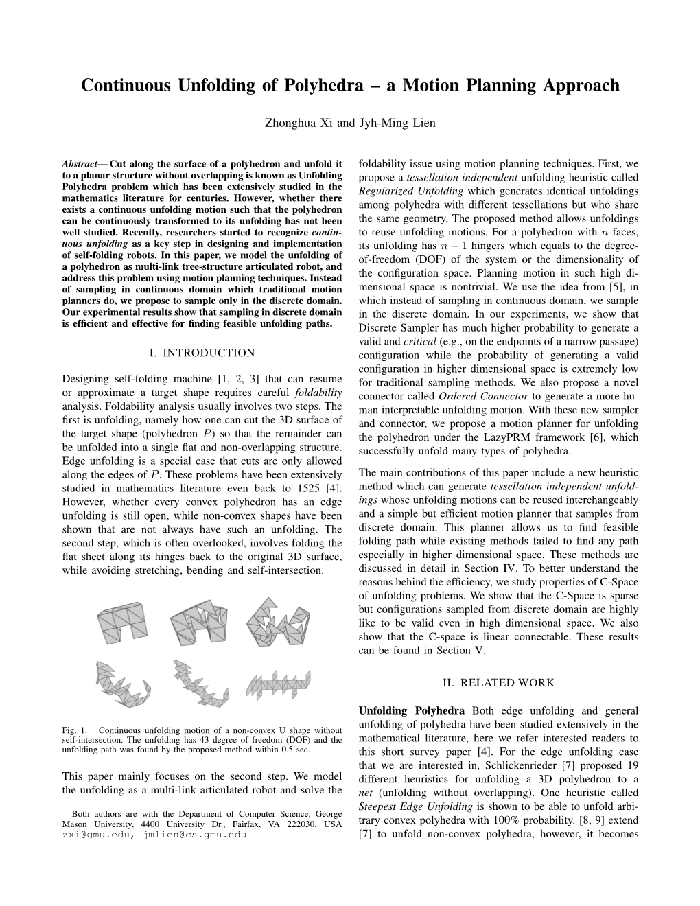 Continuous Unfolding of Polyhedra – a Motion Planning Approach